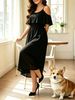 Women's Solid Color Off-Shoulder Long Spaghetti Strap Dress Elegant Summer Fashion_ecoleips.com