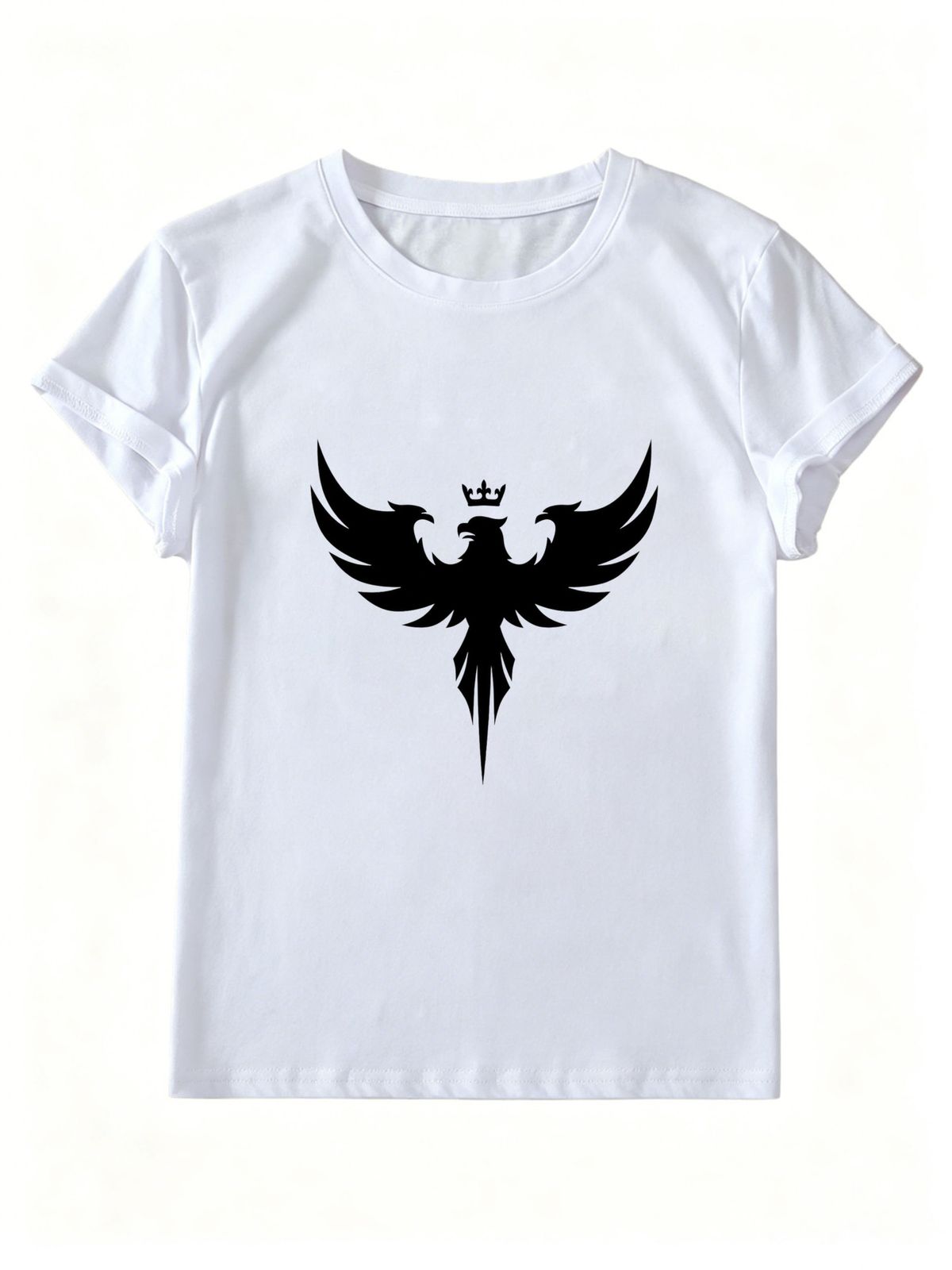 Women Crew Neck Short Sleeve T-Shirt, Minimal Crown Triple Eagle Silhouette Graphic Loose Fit Casual Summer Basic Tee Tops_ecoleips.com
