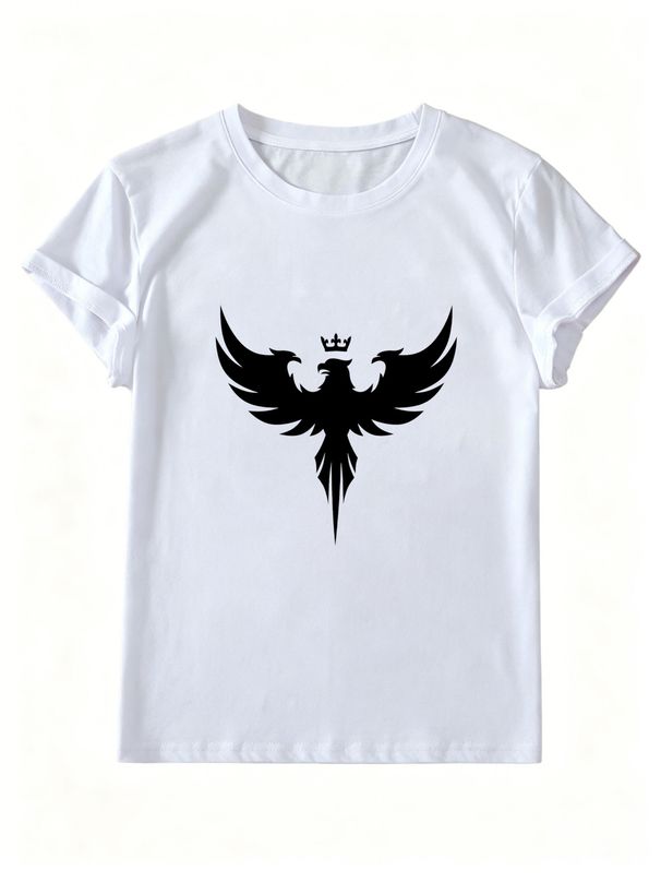 Women Crew Neck Short Sleeve T-Shirt, Minimal Crown Triple Eagle Silhouette Graphic Loose Fit Casual Summer Basic Tee Tops_ecoleips.com