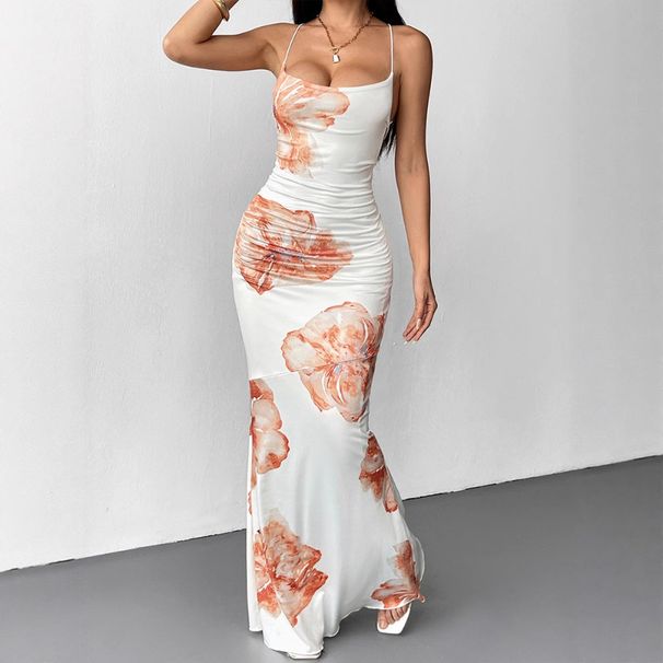 New Stylish Slim-fit Printed Lace-up Fashion Sexy Bodycon Long Dress, Fashionable European And American Women's Clothing_ecoleips.com