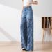 High-waisted Wide-leg Pants Women's New Summer 2026 Fashion Temperament Versatile Hollow Lace Patchwork Denim Drape Pants_ecoleips.com