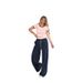 Women's Clothing Contrast Color Round Neck Short Sleeve Fashion Casual Solid Color Wide Leg Pants Suit_ecoleips.com