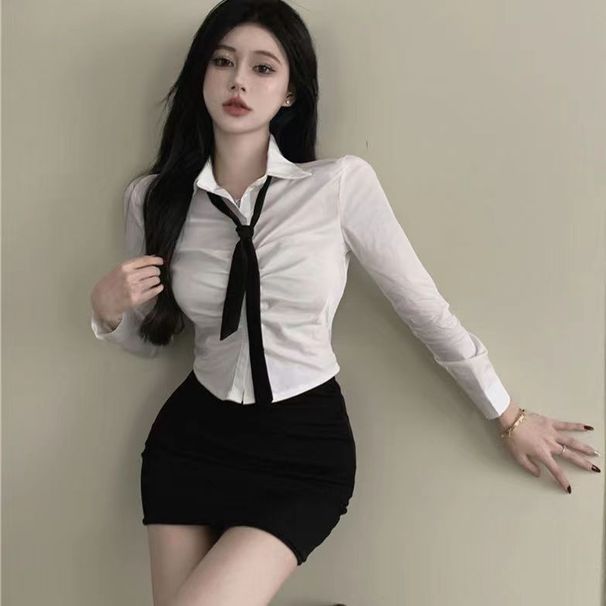 Elegant Waist-cinching Long-sleeve Professional Suit Women, Workwear Female Employees, Sexy Shirt And Bodycon Skirt_ecoleips.com