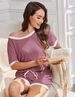 K Women's New Solid Color Pit Stripe Color Blocked Sleepwear Short Sleeved Home Suit Set. No Necklaces Or Other Accessories_ecoleips.com