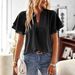 Cross-border European And American Elegant Resort-style Deep V Lace Short-sleeve Blouse, Women's Clothing 2026_ecoleips.com