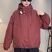 girl Casual Two Cotton European Style 2025 Short Autumn Winter Loose New Hooded Jacket Trench Coat Parka_ecoleips.com