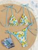 Floral Print Bikini Set For Women – Two-Tone Fabric Swimwear | High-Waisted & Adjustable Ties | Quick-Dry Polyester For Beach & Pool_ecoleips.com