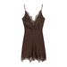 Spring Floral Lace Trimmed V-Neck Slip Dress For Women, Stretchy Polyester Sleeveless Mini Dress, Casual & Date Night Outfit_ecoleips.com