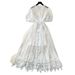 Women's French Romantic Style Puff Sleeve Lace Dress Belted A-Line Long Skirt Breathable Elegant Summer Dress Skin Friendly_ecoleips.com