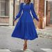 2024 Autumn/Winter New Women's Bohemian Style Round Neck Lantern Long Sleeve Casual Dress_ecoleips.com