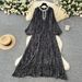 Women's Clothing High End Elegant Dress For Women Fashion Nail Diamond Hollow Round Neck Long Sleeve Loose Slim Leopard Print Pleated Long Skirt_ecoleips.com