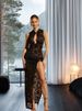 High-Slit V-Neck Floral Print Maxi Dress – Elegant & Sexy Wrap Design (S/M/L/XL, Black, Boho Evening Gown For Women)_ecoleips.com