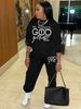 Women's Autumn And Winter Hip-hop Casual Street GOD Letter Pattern Printed Round Neck Sports Shirt+sports Pants Warm Set-660_ecoleips.com
