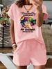 Women’s 2 Piece Outfit Set – Oversized Graphic T-Shirt And Biker Shorts Matching Set, Casual Summer Lounge Tracksuit For Daily Wear-361_ecoleips.com