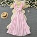 French Style Ruffled Square Neck High Waisted Slimming Long Dress Korean Summer Elegant Vacation Style for Women_ecoleips.com