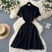 Women's Clothing Red Style Knitted Dress For Women Short Sleeve High Waist A-Line Skirt Slimming Sophisticated Summer Fashion_ecoleips.com