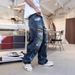 Women's Clothing Street Graffiti Ripped Painted Jeans Straight Loose Wide Leg Trendy Handsome_ecoleips.com