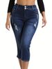 Women's Stretch High-Waisted Cropped Jeans – Slim Fit Denim Capri With Pocket Detail (Dark Blue, S-XL, Comfortable Plus Size Summer Pants)_ecoleips.com
