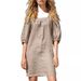 New French Square Neck Cotton And Linen Dress Five-quarter Sleeve Bubble Sleeve Casual Loose Short Skirt Women_ecoleips.com