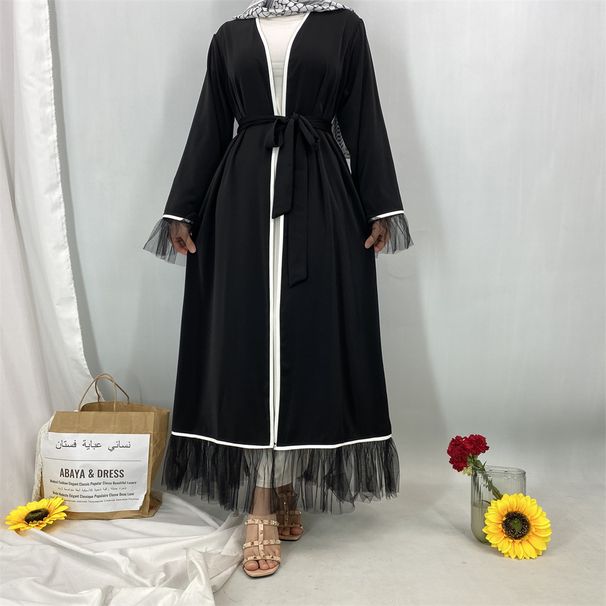 New European And American Style Trendy Cardigan Dress, Dubai Arabian Style, Full Skirt Patchwork Long Dress_ecoleips.com