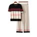 Women's Cross Border round Neck Knit Set Jacquard Loose Sweater Elegant Top Casual Sports Wide Leg Pants for Spring Summer_ecoleips.com