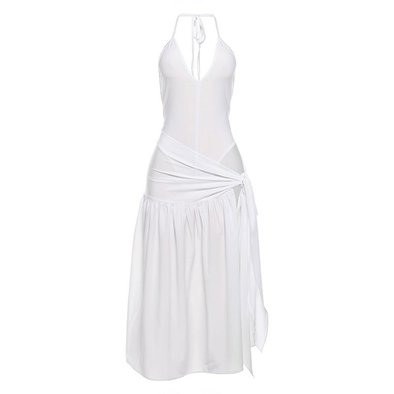Women's 2 Piece Sexy Halter Backless Lace Up Bodysuit And Midi Skirt Set – Casual Resort Outfit 2026_ecoleips.com