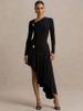 JULISSA MO Irregular Long Sleeve Ruched Women Maxi Dress Green Metal Button High Waist Dress Autumn Slim Elegant Party Clubwear_ecoleips.com
