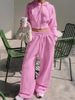 Fleece-Lined Hooded Zip-Up Tracksuit Set – Cropped Jacket & Elastic Waist Wide-Leg Pants (Athleisure, Polyester Thermal, Streetwear Unisex Fit)_ecoleips.com