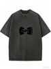 Black & White Washed Slim Fit Tee, Women 100% Cotton Short Sleeve Top, Retro Style Fitted Daily Commute Wear_ecoleips.com