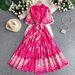 Women's French Retro Heavy Embroidery Lapel Dress Korean Style Single-Breasted Slimming Ruffled Long Skirt Summer Dress_ecoleips.com