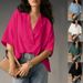 2025 European And American Women's Summer New Short Sleeved Lapel Casual Loose Tops Solid Color Shirt_ecoleips.com
