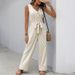 Summer Casual Lace Up Jumpsuit For Cross Border Trade, Europe And America Sleeveless V Neck Striped Jumpsuit For Women_ecoleips.com