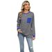 Women's 2025 Autumn/winter Round Neck Contrasting Pocket Slit Loose Top Long Sleeved T-shirt_ecoleips.com