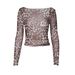 Women's Off-Shoulder Leopard Print Mesh Top European American Style Long-Sleeved See through T-Shirt for Autumn Sexy Arrival_ecoleips.com