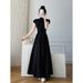 Elegant Black For Women Summer New Niche Design French Hepburn Style Waist-Cinching Slimming Long Dress_ecoleips.com