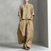 Women's Summer Linen Shirt Set European American Style Wide Leg Pants Two Piece Casual Commuter Loose Fit Short Sleeve_ecoleips.com