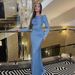 Women Classy Slim‑Fit Evening Maxi Dress, Long Sleeve Design, Waist Tie & Gathered Ruched Detail For Formal Occasions_ecoleips.com