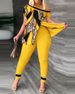 Women's Clothing Women's Stylish Irregular Hem Two-Piece Pants Set - Flowy Polyester Lounge & Office Wear (Blue/Red/Green/Yellow/Orange Print, S-3XL)_ecoleips.com