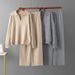 Women's Elegant Knitted Set European American Style Spring Autumn Loose Polo Collar Sweater Wide Leg Pants Two Piece Outfit_ecoleips.com