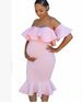 Elegant Lotus Wrap Fishtail Midi Dress - Flowy Asymmetrical Hem, Breathable Polyester & Spandex, Casual To Office Wear (White/Pink/Blue, XS-XXXL)_ecoleips.com