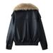 Women's Clothing Fashion Faux Leather Jacket With Faux Fur Collar - Loose Fit, Three Colors (Burgundy, Coffee, Black), Short Length, Double Breasted_ecoleips.com