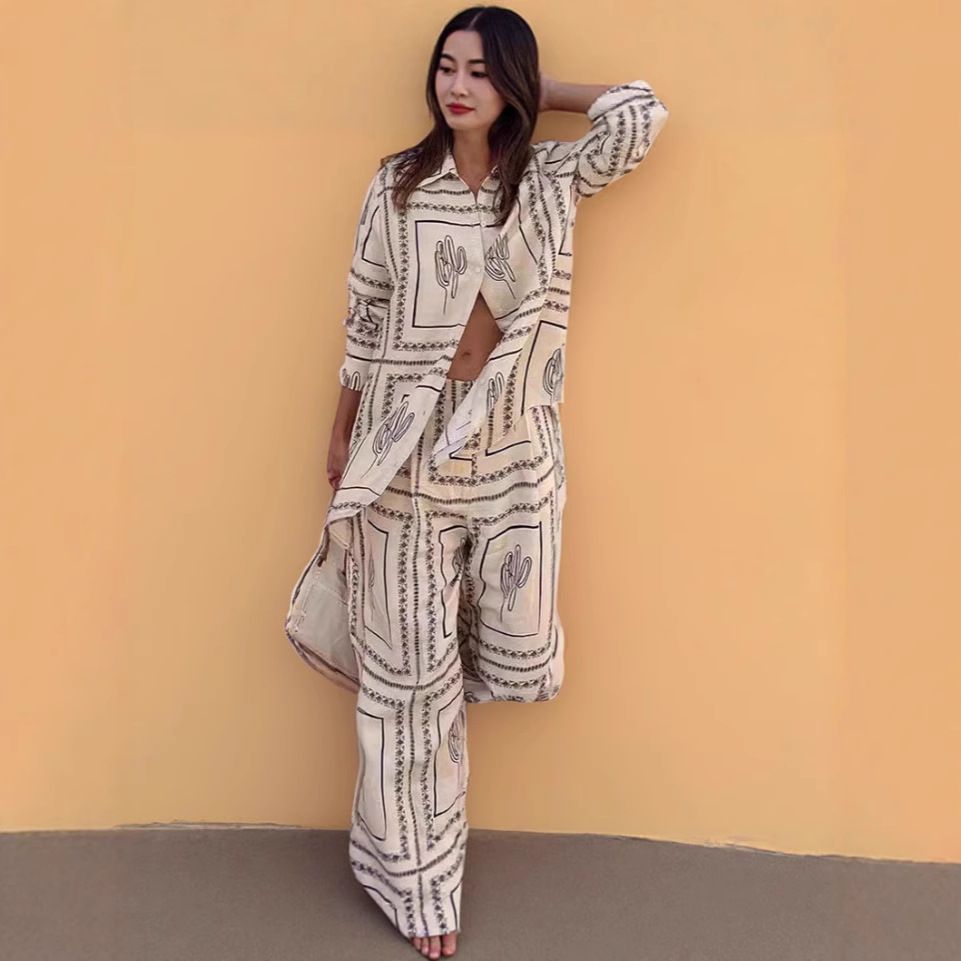Women's Floral Print Long Sleeve Blouse Tops Elegant Office Wear Casual Chic Shirt Set Soft Polyester Fabric_ecoleips.com