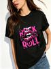 Women Crew Neck Short Sleeve T Shirt Rock Roll Leopard Lips Graphic Tee Retro Rock Music Loose Casual Streetwear Summer Tops_ecoleips.com