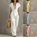 Women's Casual V Neck Pullover Set Short Sleeved Washed Cotton Multi Color New Clothing_ecoleips.com
