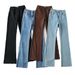 Women's Clothing Blogger High Waist Elastic Bell Bottom Pants Hot Girl Slim Raw Edge Long Jeans_ecoleips.com