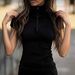 2026 Women's High Neck Slim Fit Elastic Zipper Collar Base Short Sleeve Top/T Shirt_ecoleips.com