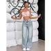 Women's American Straight Leg Jeans - Oversized High Waist Wide Leg Trousers For Summer_ecoleips.com