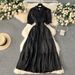 Women's Clothing Age Reducing Puff Sleeves Elastic Waist Slim Gentle Style High Quality Texture Long Skirt_ecoleips.com