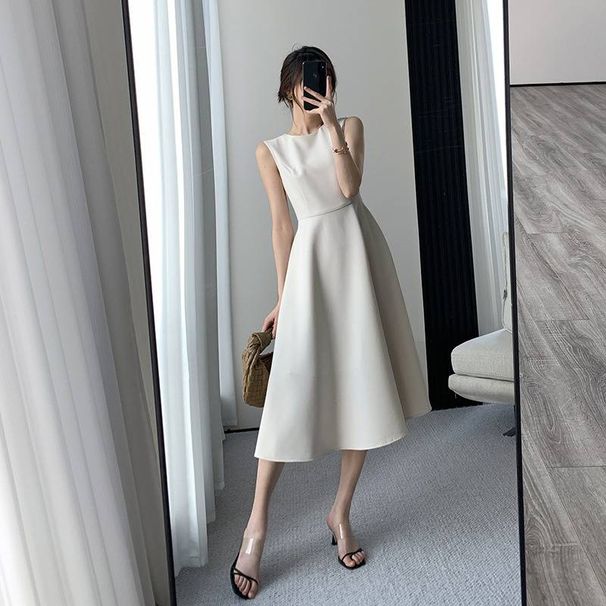 Elegant White Sleeveless Maxi Dress – High Waist A-Line Silhouette With Slimming Fit (Perfect For Summer Evenings, Weddings & Cocktail Parties)_ecoleips.com