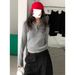 Women's Clothing Retro Knit Sweater Top With Collar & Cable Stitch - Soft & Stylish Fall Fashion In Grey, Navy, Beige & Black (One Size Fits Most)_ecoleips.com